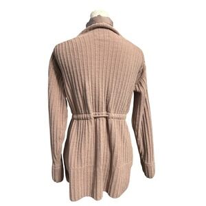 FLX Women's Small Mauve Full Zip Up Knit‎ Cardigan Sweater Pink Drawstring Belt